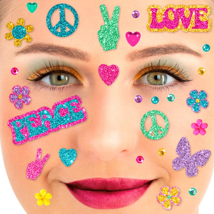 Tatuaggi temporanei colorati per il viso con glitter Flower Power