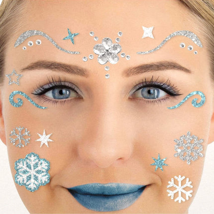 Tatuaggi finti blu e argento per il viso con glitter - Principessa del ghiaccio