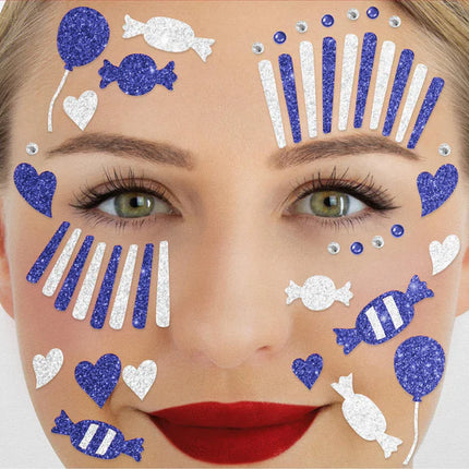Adesivi con facce bianche e blu: clown