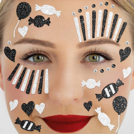 Adesivi per il viso in bianco e nero: clown