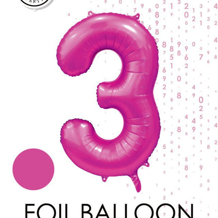 Fuchsia Cijfer Ballon 3 Jaar Glans 86cm van WeFiesta koop je bij Partywinkel