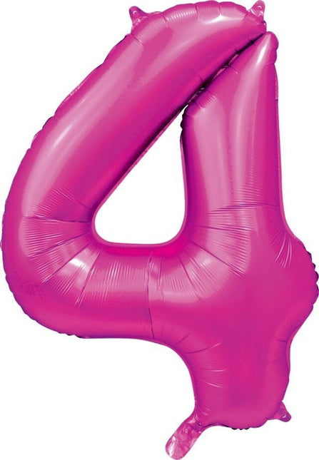 Fuchsia Cijfer Ballon 4 Jaar Glans 86cm van WeFiesta koop je bij Partywinkel