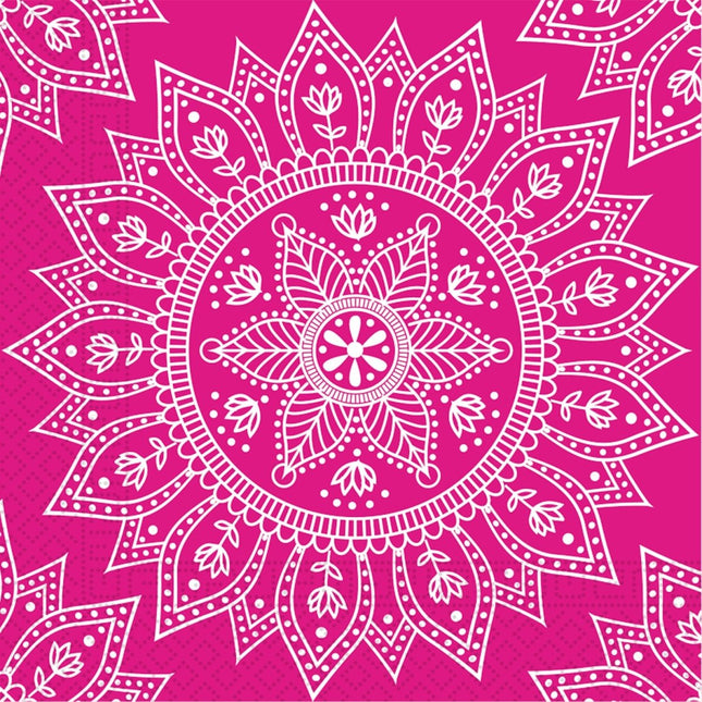 Fuchsia Servetten Mandala 33cm 20st van Procos koop je bij Partywinkel