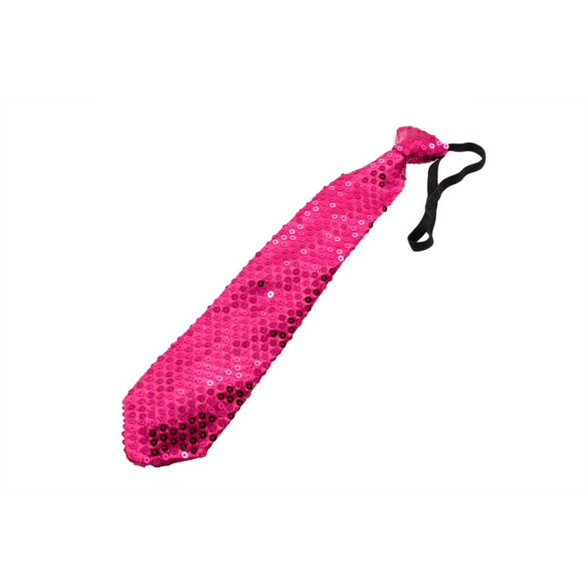Fuchsia Stropdas Glitter met Lampjes - Partywinkel - 8714572619035