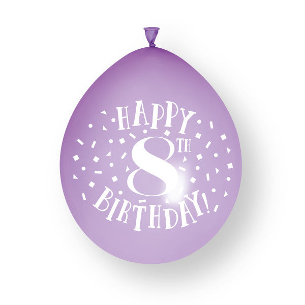 10 pezzi Palloncini in lattice "Happy 8th Birthday" da 23cm