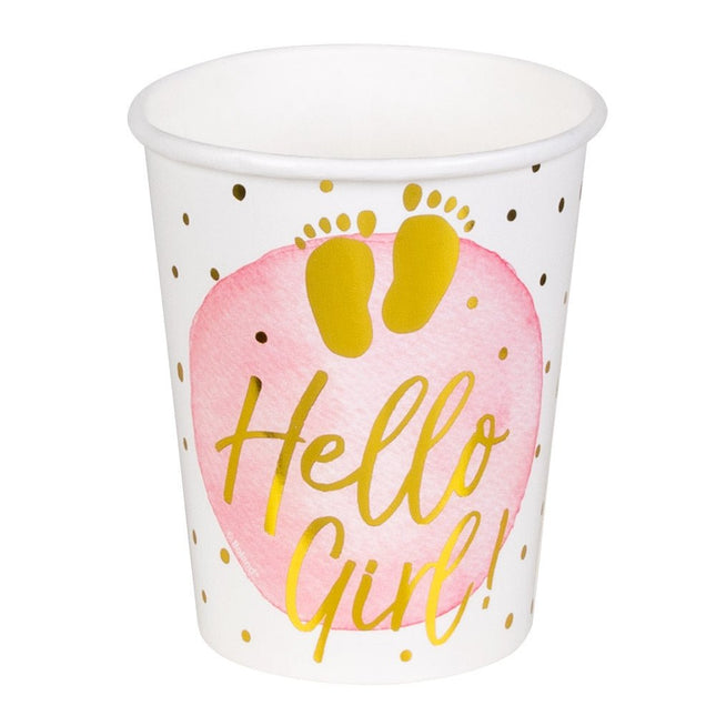 Geboorte Bekers Hello Girl Papier 210ml 10st van Boland koop je bij Partywinkel
