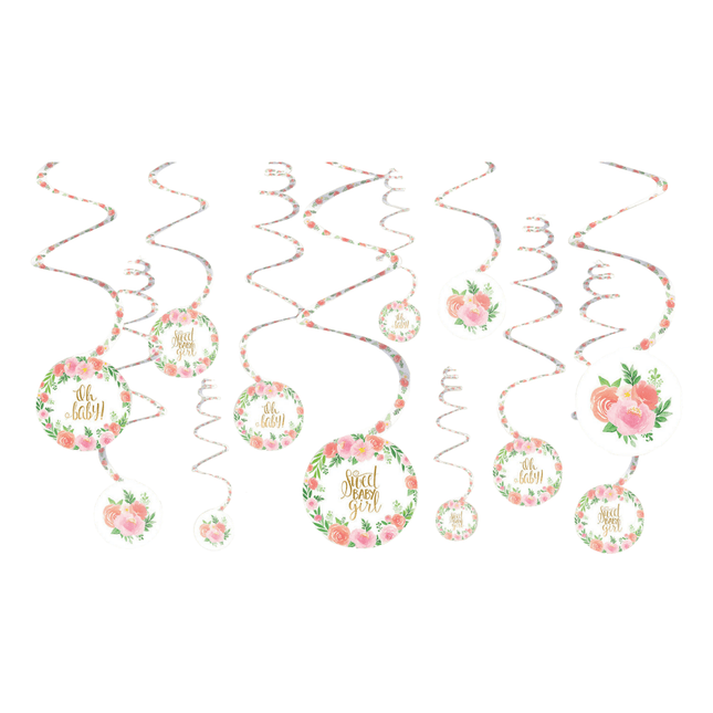 Geboorte Hangdecoratie Meisje Bloemen 61cm 12st van Riethmueller koop je bij Partywinkel