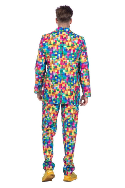 Gekleurd Pak Heren Puzzelstukjes 3 delig van Wilbers & Wilbers koop je bij Partywinkel