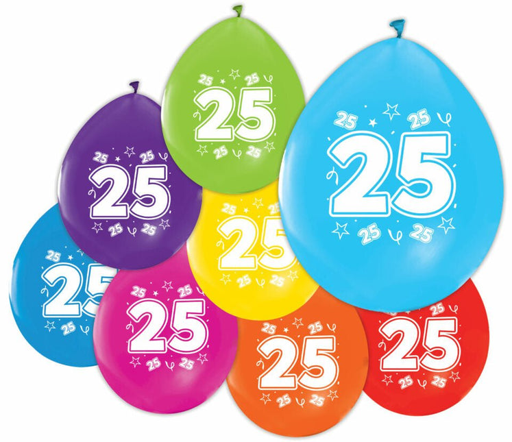 Gekleurde Ballonnen 25 Jaar 30cm 8st van WeFiesta koop je bij Partywinkel