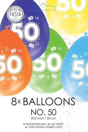 Gekleurde Ballonnen 50 Jaar 30cm 8st van WeFiesta koop je bij Partywinkel
