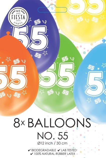 Gekleurde Ballonnen 55 Jaar 30cm 8st van WeFiesta koop je bij Partywinkel