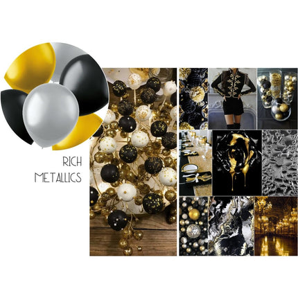 Gekleurde Ballonnen Zwart Goud Zilver Metallic 13cm 50st van Folat koop je bij Partywinkel