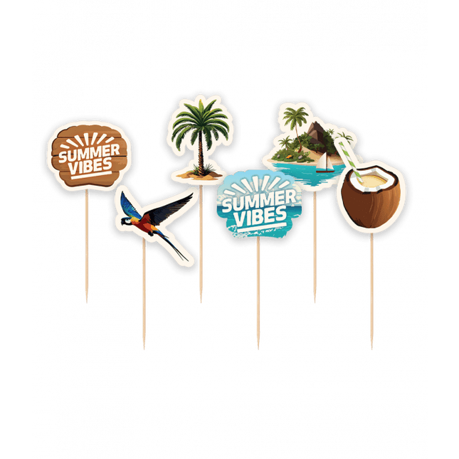 Gekleurde Cocktailprikkers Summer Vibes 6,5cm 6st van Paper Dreams koop je bij Partywinkel