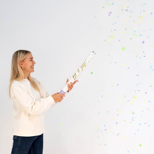Gekleurde Confetti Kanon Pastel 60cm van Riethmueller koop je bij Partywinkel