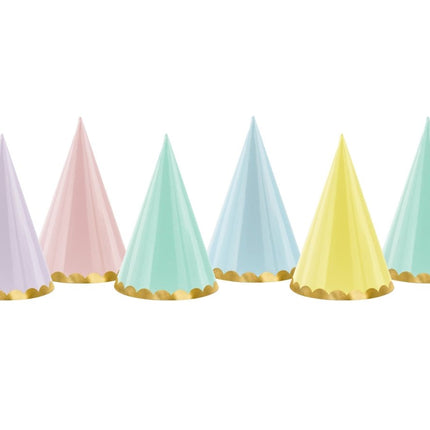 Gekleurde Feesthoedjes Pastel 16cm 6st van Partydeco koop je bij Partywinkel