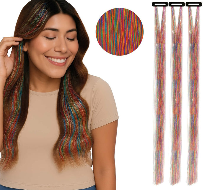 Gekleurde Hair Extension Glitters 50cm 3st van Fiestas Guirca koop je bij Partywinkel