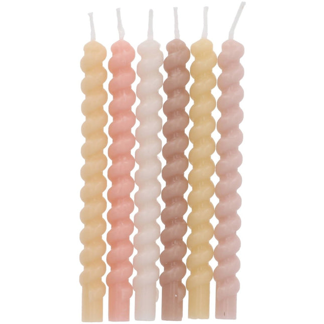 Gekleurde Kaarsen Pastel Gedraaid 6st van Folat koop je bij Partywinkel