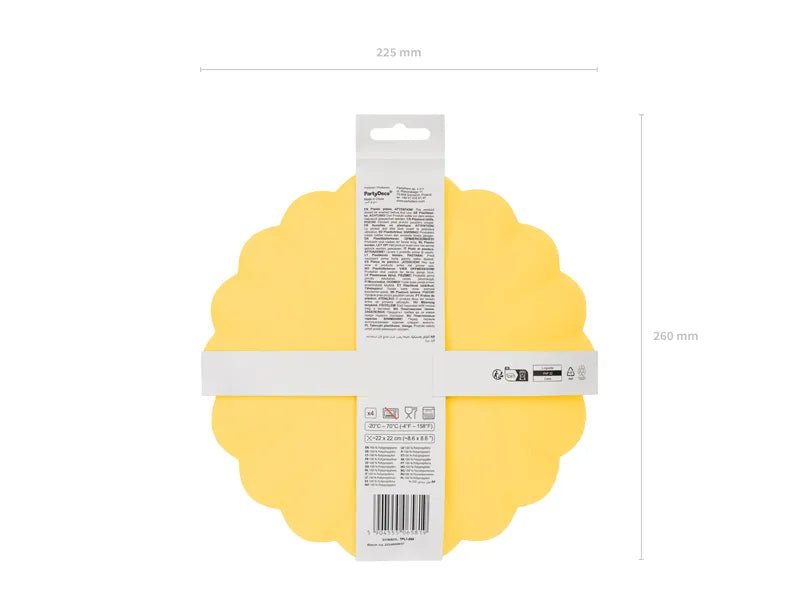 Gele Borden Kartelrand 22cm 4st van Partydeco koop je bij Partywinkel