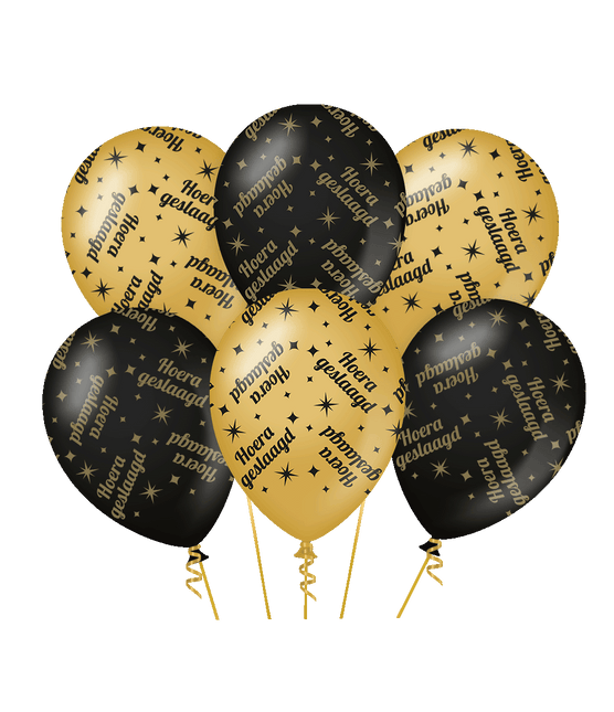 Geslaagd Ballonnen Goud Zwart 30cm - Partywinkel - 8716764241895