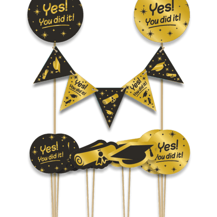 Geslaagd Taarttopper Zwart Goud 30cm - Partywinkel - 8716764241086
