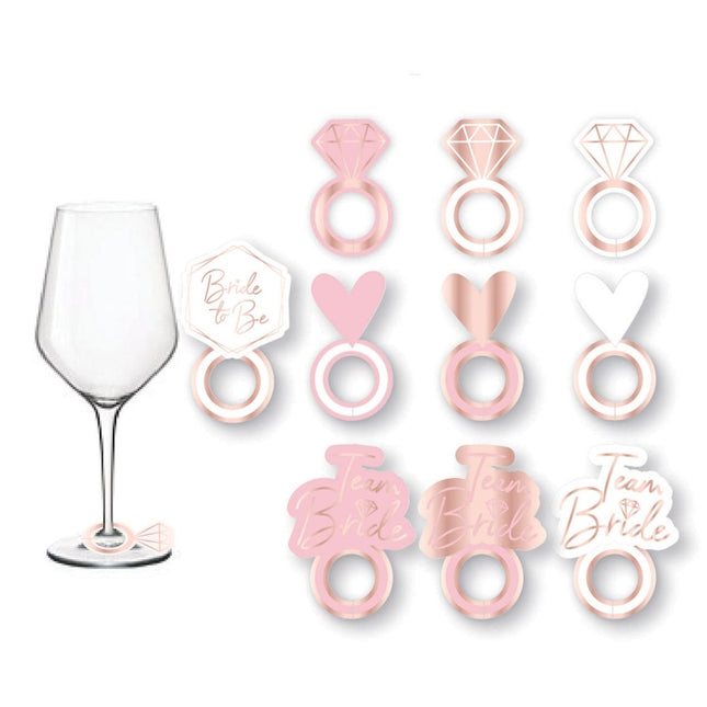Glasmarkeringen Bride To Be 5cm 8st van Riethmueller koop je bij Partywinkel