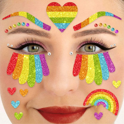 Tatuaggi temporanei arcobaleno per il viso con glitter
