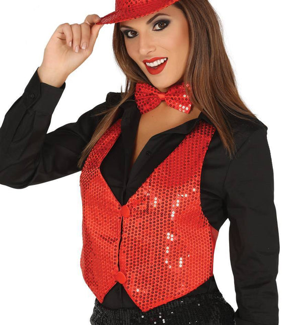 Glitter Gilet Rood Dames van Fiestas Guirca koop je bij Partywinkel
