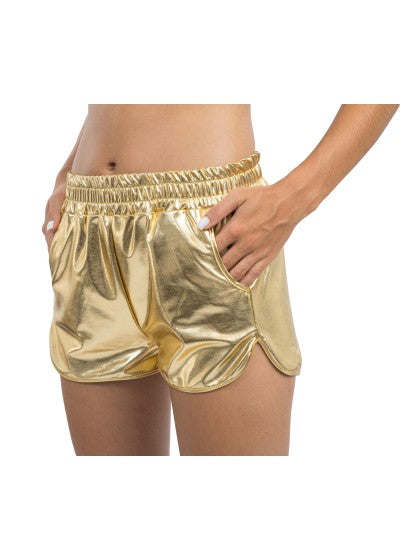 Shorts da donna color oro metallizzato