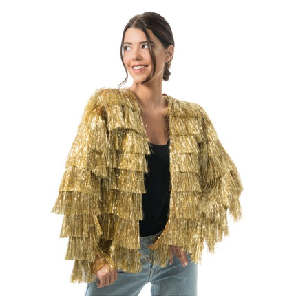 Giacchetta da donna dorata con lametta e frange