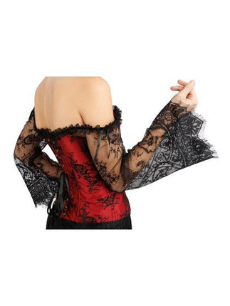 Gothic Korset Dames Rood Zwart Met Kanten Mouwen van CHAKS koop je bij Partywinkel