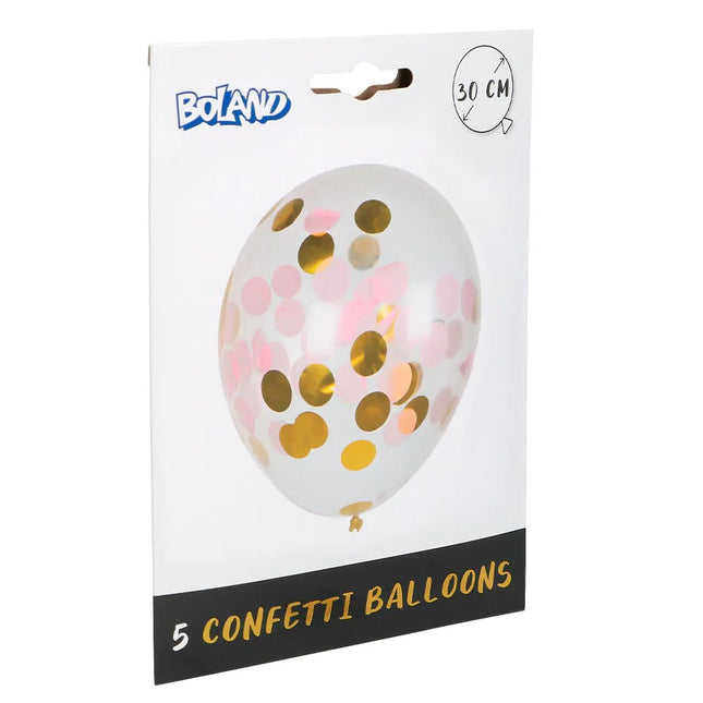 Goud Roze Confetti Ballonnen 30cm 5st van Boland koop je bij Partywinkel