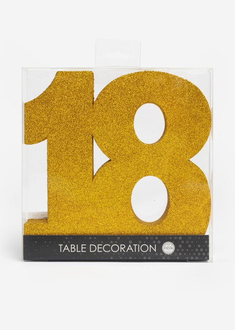 Goud Tafeldecoratie Cijfer 18 Glitter 20,5cm van WeFiesta koop je bij Partywinkel