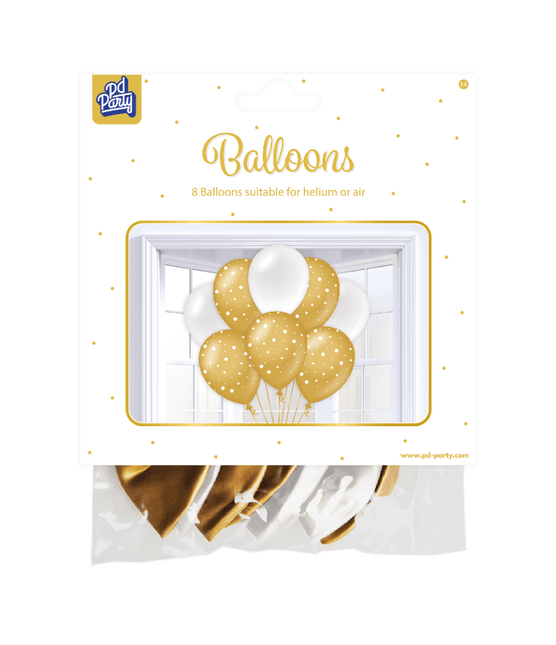 Goud Witte Ballonnen Latex 30cm 6st van Paper Dreams koop je bij Partywinkel