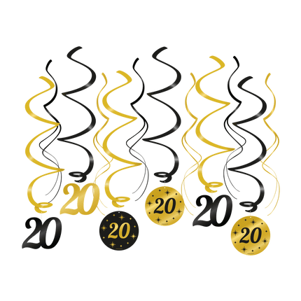 Goud Zwarte Hangdecoratie 20 Jaar 70cm van Paper Dreams koop je bij Partywinkel