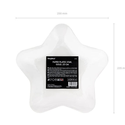 Gouden Borden Ster 23cm 6st van Partydeco koop je bij Partywinkel