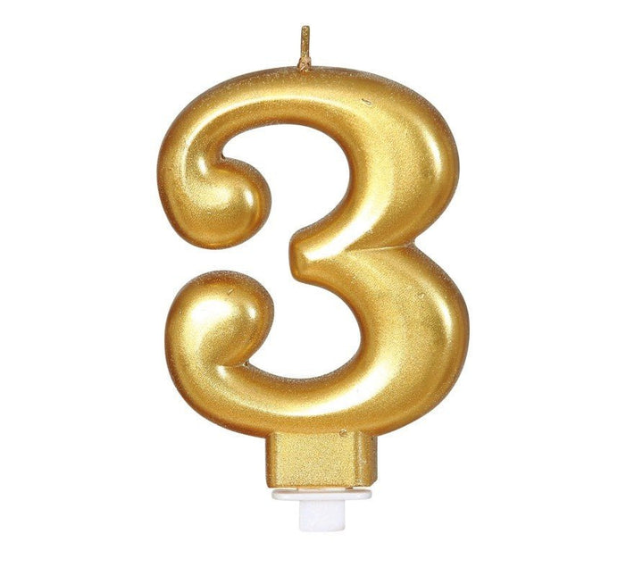 Gouden Kaars 3 Jaar Metallic 8cm van Fiestas Guirca koop je bij Partywinkel