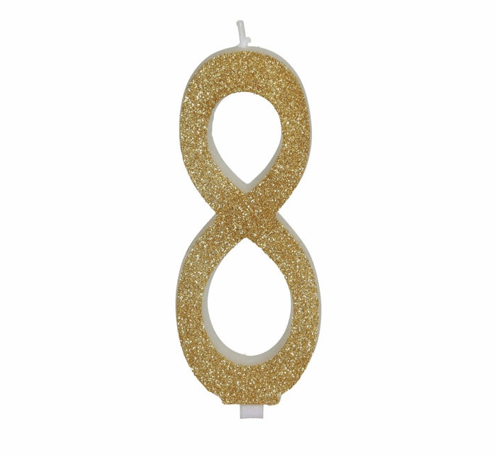 Gouden Kaars 8 Jaar Glitter 12,5cm van Fiestas Guirca koop je bij Partywinkel