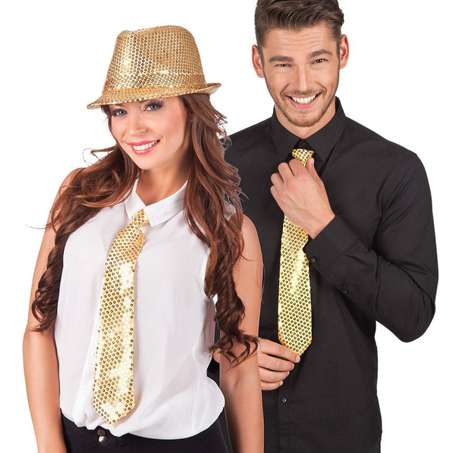 Gouden Stropdas Glitter - Partywinkel - 8712026529510