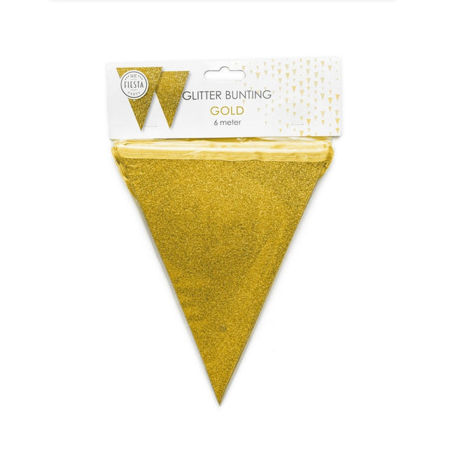 Gouden Vlaggenlijn Glitter 6m van WeFiesta koop je bij Partywinkel
