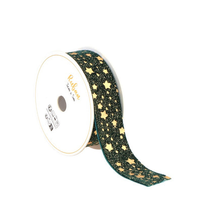 NASTRO DI VELLUTO VERDE/ORO STARDUST 25 MM X 3 M