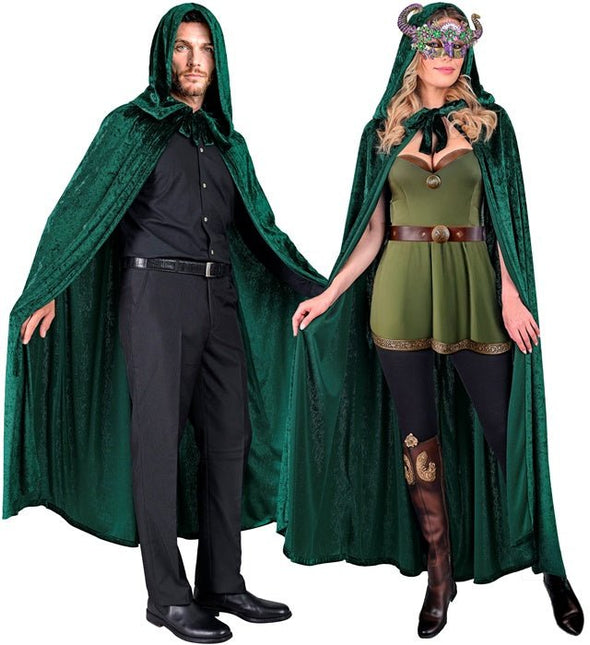 Groen Fluwelen Cape Met Kap 140cm van Widmann koop je bij Partywinkel