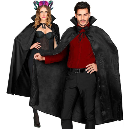 Halloween Cape Zwart Met Kraag 1,3m van Widmann koop je bij Partywinkel