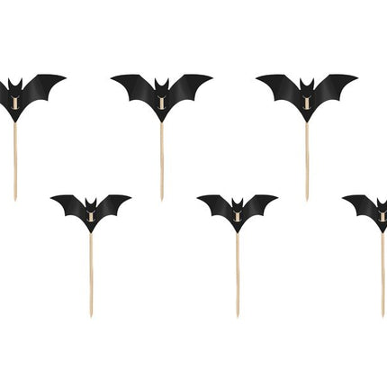 Halloween Cocktailprikkers Vleermuis 5cm 6st - Partywinkel - 5904555048393