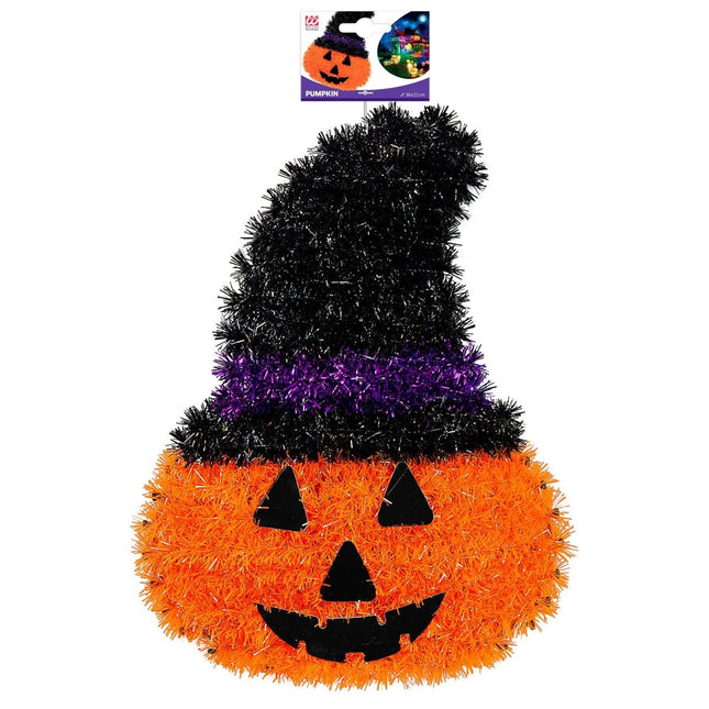 Halloween Deurbord Pompoen Met Hoed 39cm van Widmann koop je bij Partywinkel