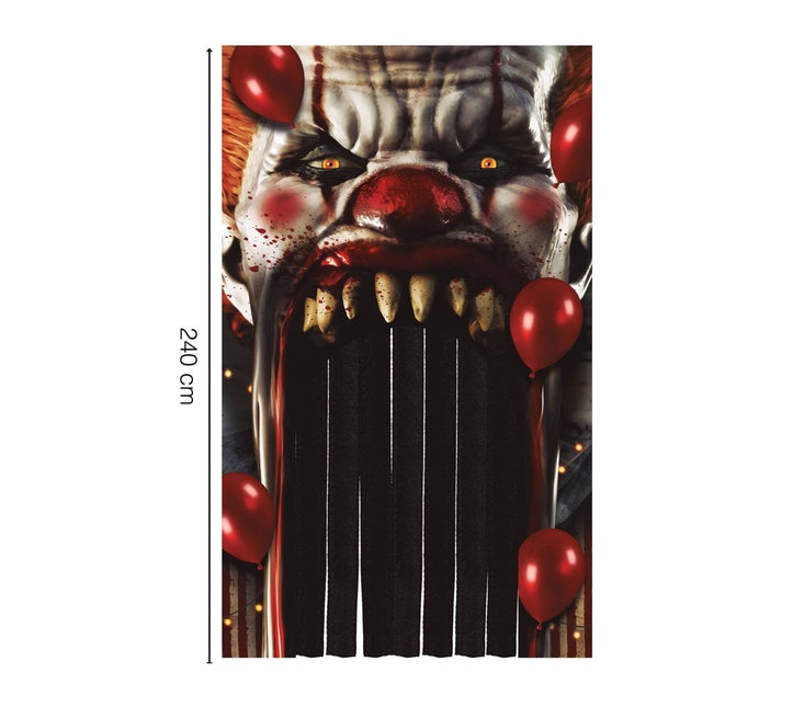 Halloween Deurgordijn Horror Clown 2,4m van Fiestas Guirca koop je bij Partywinkel