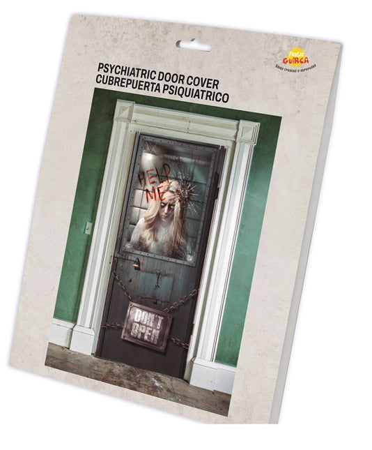 Halloween Deurposter Psychiatrisch 120cm x 79cm van Fiestas Guirca koop je bij Partywinkel