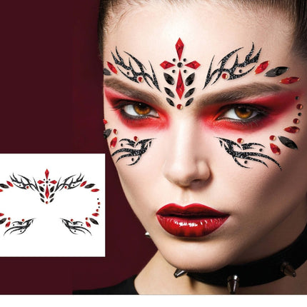 Halloween Gezicht Stickers Zwart Rood - Partywinkel - 8434077159156