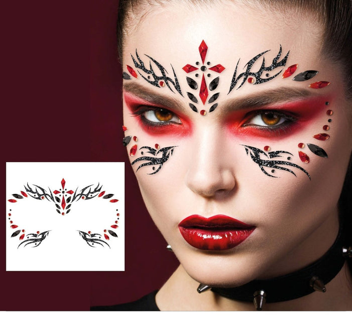 Halloween Gezicht Stickers Zwart Rood - Partywinkel - 8434077159156