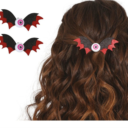 Halloween Haarclip Vleermuis 10cm 2st - Partywinkel - 8434077190692
