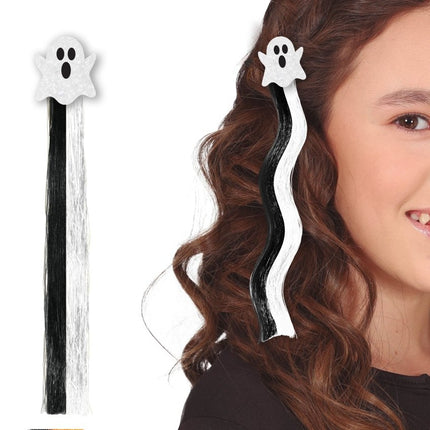 Halloween Hair Extension Zwart Wit Spook 40cm van Fiestas Guirca koop je bij Partywinkel